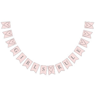 Cute Rosa Hearts Girl Girl's Rule Bunting Flaggor