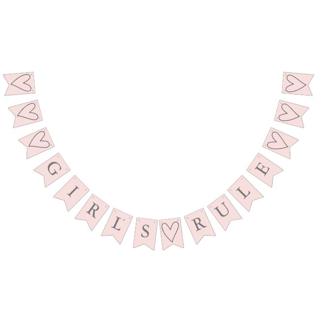Cute Rosa Hearts Girl Girl's Rule Bunting Flaggor (Alla)