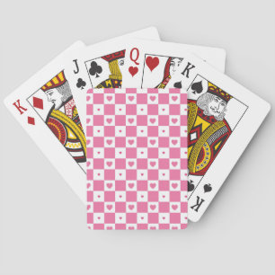 Cute Rosa Hearts Girly Rosa White Checker Mönster Casinokort
