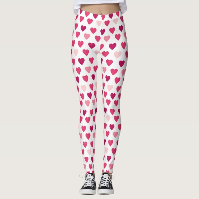 Cute Rosa Hearts Kärlek Mönster Leggings (Framsida)