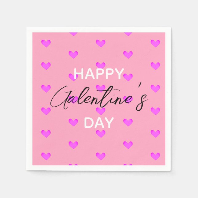 Cute Rosa Hearts Lycklig Galentines Day Pappersservett (Framsidan)