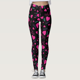Cute rosa Hearts och Kärlek - romantisk design Leggings