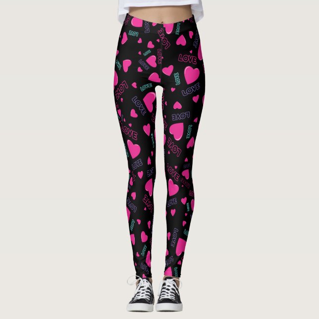 Cute rosa Hearts och Kärlek - romantisk design Leggings (Framsida)