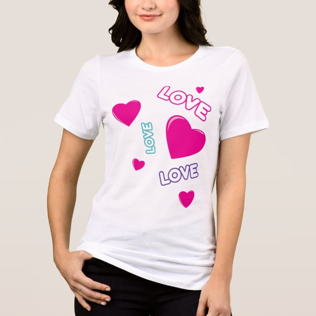 Cute rosa Hearts och Kärlek - romantisk design T Shirt (Framsida)