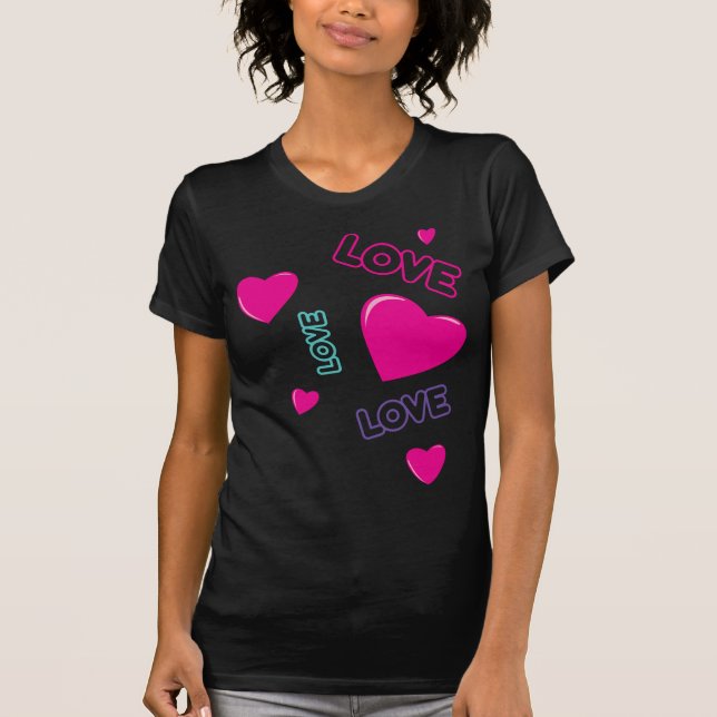 Cute rosa Hearts och Kärlek - romantisk design T Shirt (Framsida)