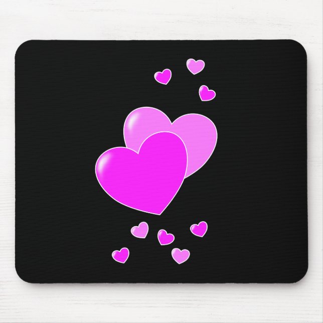 Cute Rosa Hearts on Black-Söt Mousepad Musmatta (Framsidan)