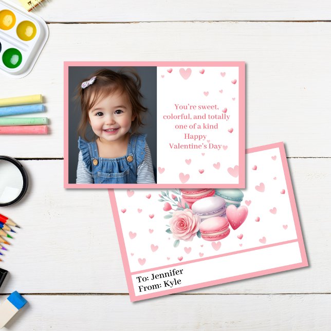 Cute Rosa Hearts Photo Classroom Valentine Day Kort (Cute Pink Digital Valentines )