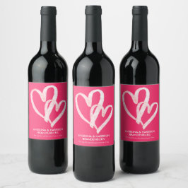 Cute Rosa Hearts Valentineser Par Vinflaska Etikett