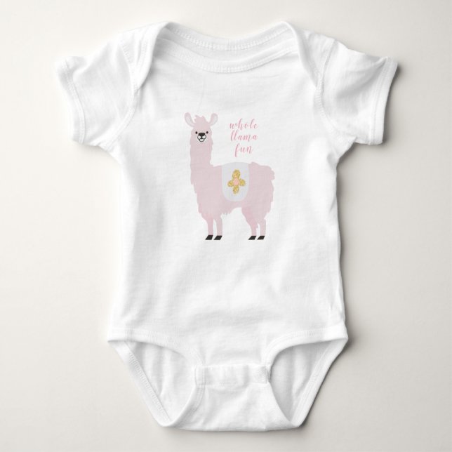 Cute Rosa Hela Llama Roligten Baby T Shirt (Framsida)