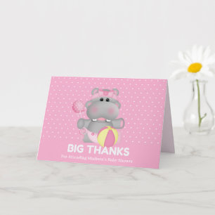 Cute Rosa Hippo Big Tack you Card Kort