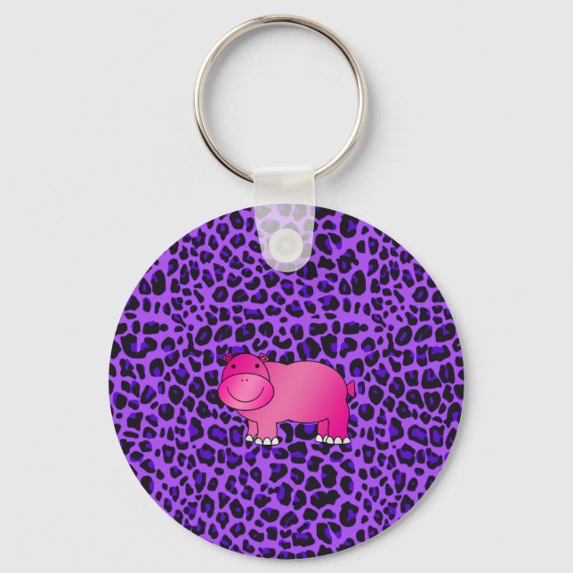 Cute rosa hippo lila leopard mönster nyckelring (Framsida)