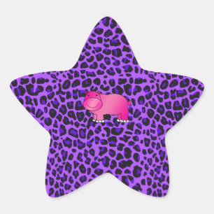 Cute rosa hippo lila leopard mönster stjärnformat klistermärke