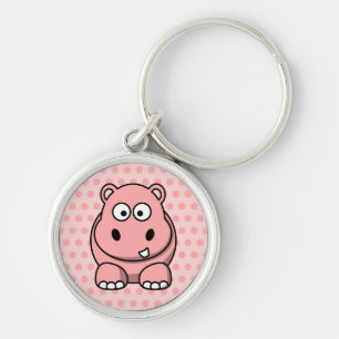 Cute Rosa Hippo Rund Silverfärgad Nyckelring