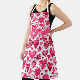 Cute rosa-hjärtan och blommigtar Alla hjärtans dag