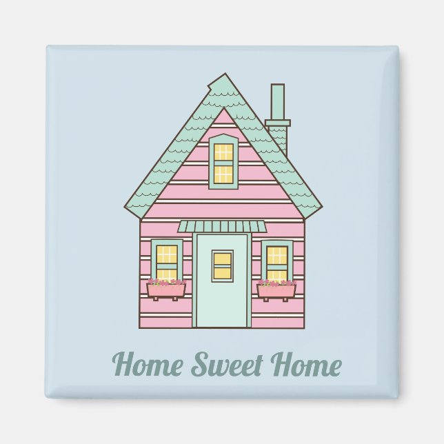 Cute Rosa House Home Sweet Home Magnet (Framsidan)