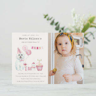 Cute Rosa Hund oavsett ålder Foto Party Inbjudan