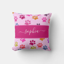 Cute Rosa Hund och Cat Lovers Tass avtryck Namn Th