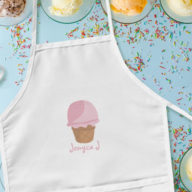 Cute Rosa Ice Cream Cone Personlig Kids Apron Barnförkläde (Skapare uppladdad)