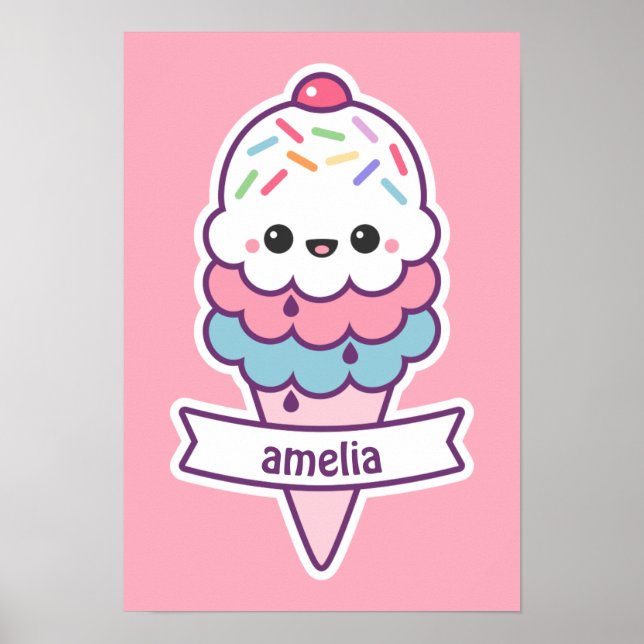 Cute Rosa Ice Cream Cone Poster (Framsidan)
