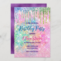 Cute rosa iridescent unicorn faux glitter monogram