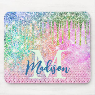 Cute rosa iridescent unicorn faux glitter monogram musmatta
