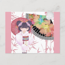 Cute Rosa Japansk Geisha Vykort