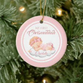 Cute Rosa Jewish Hanukkah Baby första Chrismukka Julgransprydnad Keramik