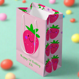 Cute Rosa Jordgubbar 1:a födelsedag Flicka