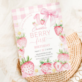 Cute Rosa Jordgubbar Berry Första födelsedag Inbjudningar