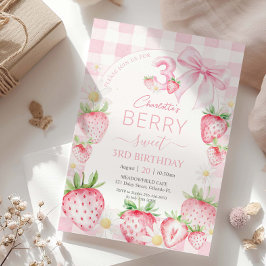 Cute Rosa Jordgubbar Berry Sweet 3:e födelsedagen Inbjudningar