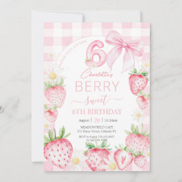 Cute Rosa Jordgubbär Berry Sweet 6e Birthday Inbjudningar