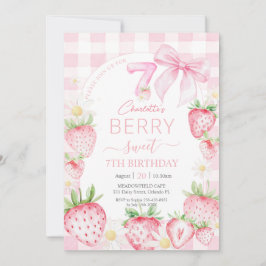 Cute Rosa Jordgubbär Berry Sweet 7:e Birthday Inbjudningar