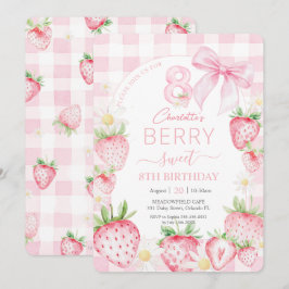 Cute Rosa Jordgubbar Berry Sweet 8th Birth Day Inbjudningar