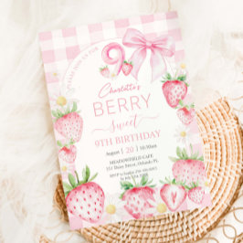Cute Rosa Jordgubbar Berry Sweet 9:e födelsedagen Inbjudningar