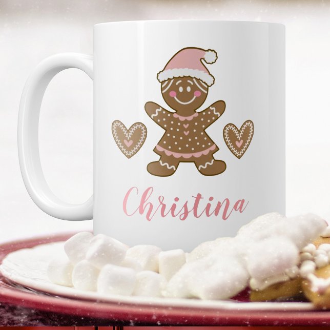 Cute Rosa Jul Gingertea Girl Mugg (A cute gingerbread cookie Christmas mug. Personalize it with your name)