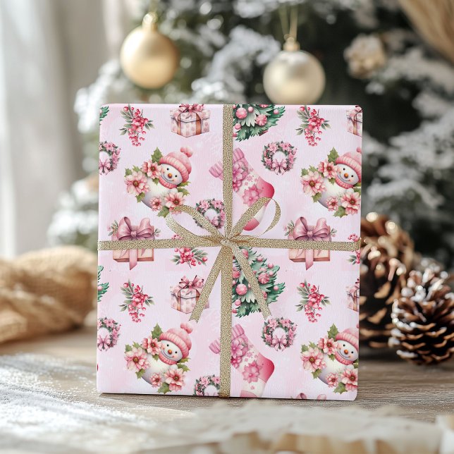 Cute Rosa jul Mönster - Whimsical Helgdag De Presentpapper (Skapare uppladdad)