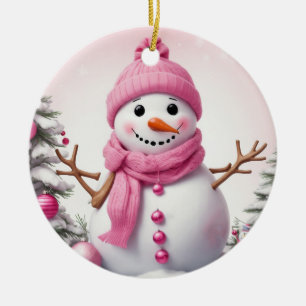 Cute Rosa jul Snögubbe Julgransprydnad Keramik