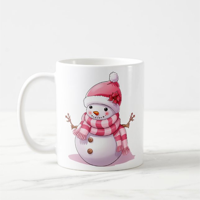Cute Rosa jul Snögubbe Kaffemugg (Vänster)