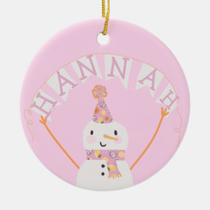 Cute Rosa jul, Snögubbe Kids Anpassningsbar Julgransprydnad Keramik