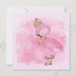 Cute Rosa jul Vinter Flamingo Bird Julkort
