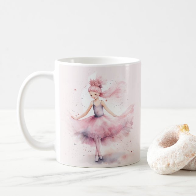 Cute rosa Julballerina, vattenfärg Kaffemugg (Med munk)