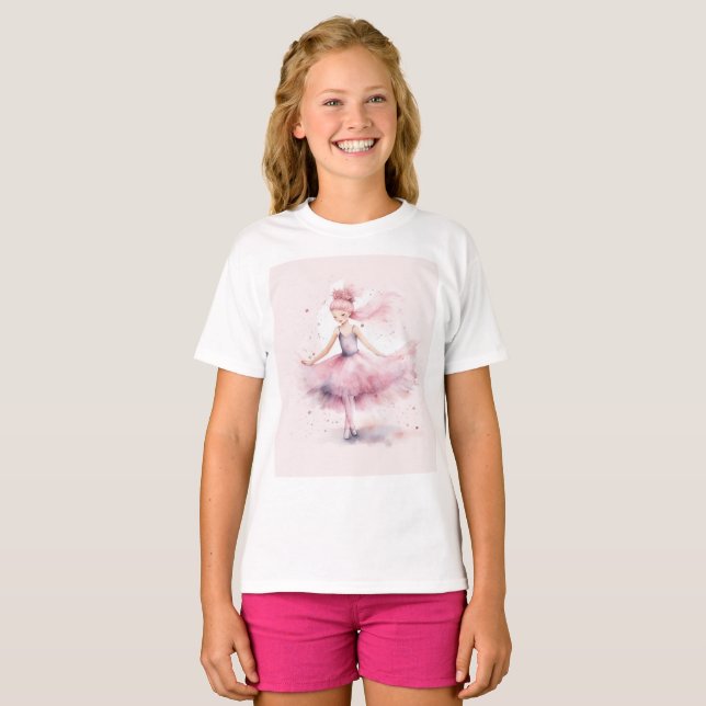 Cute rosa Julballerina, vattenfärg T Shirt (Hel framsida)