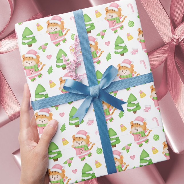 Cute Rosa-julen Tigers Kids Presentpapper (Skapare uppladdad)