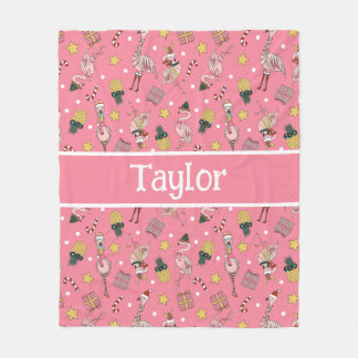 Cute Rosa Julflamingo och ananas Mönster Fleecefilt