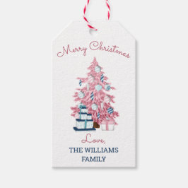 Cute Rosa Julgran Retro Helgdag Presentetikett