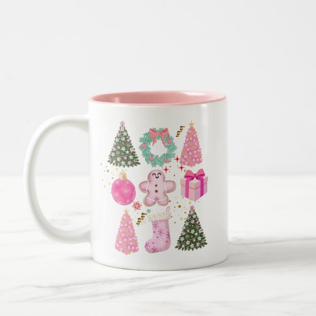 Cute Rosa-julklapp Kunderna Elegant Modern Två-Tonad Mugg (Vänster)