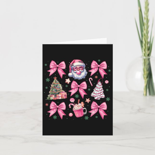 Cute Rosa-julkokvett Bow Santa Hett Cocoa G Kort (Framsida)