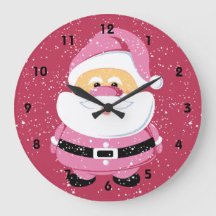 Cute rosa Jultomten och snö Juli helgdag Stor Klocka