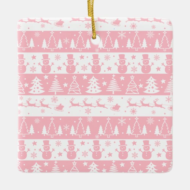 Cute Rosa julvintergåvor Julgransprydnad Keramik (Framsida)