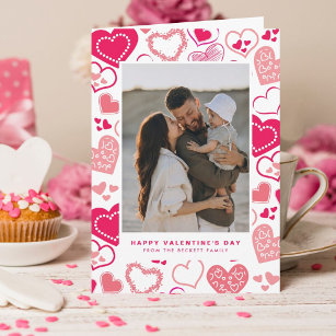 Cute Rosa Kärlek Hearts Photo Valentine Day Helgkort